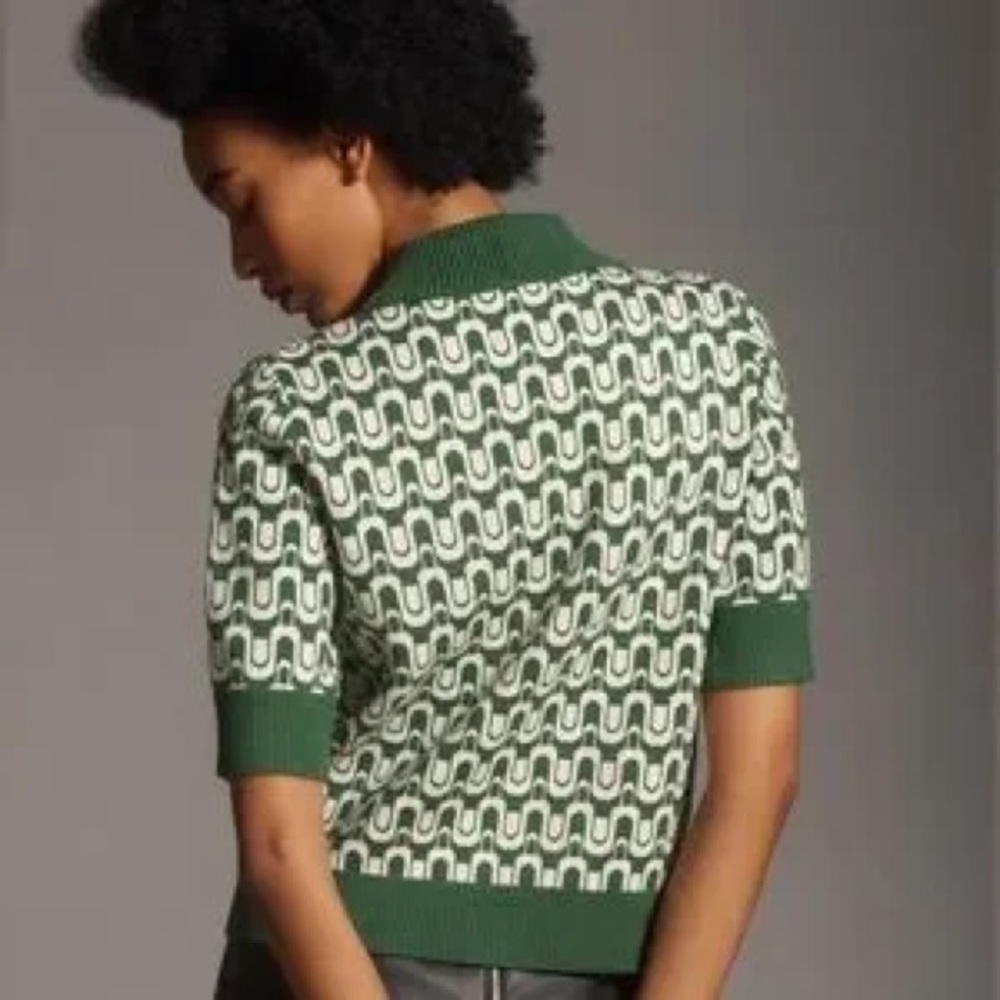 Maeve - Kinsley Collared Cardigan Sweater in Green Motif - Size XXS - Picture 3 of 6